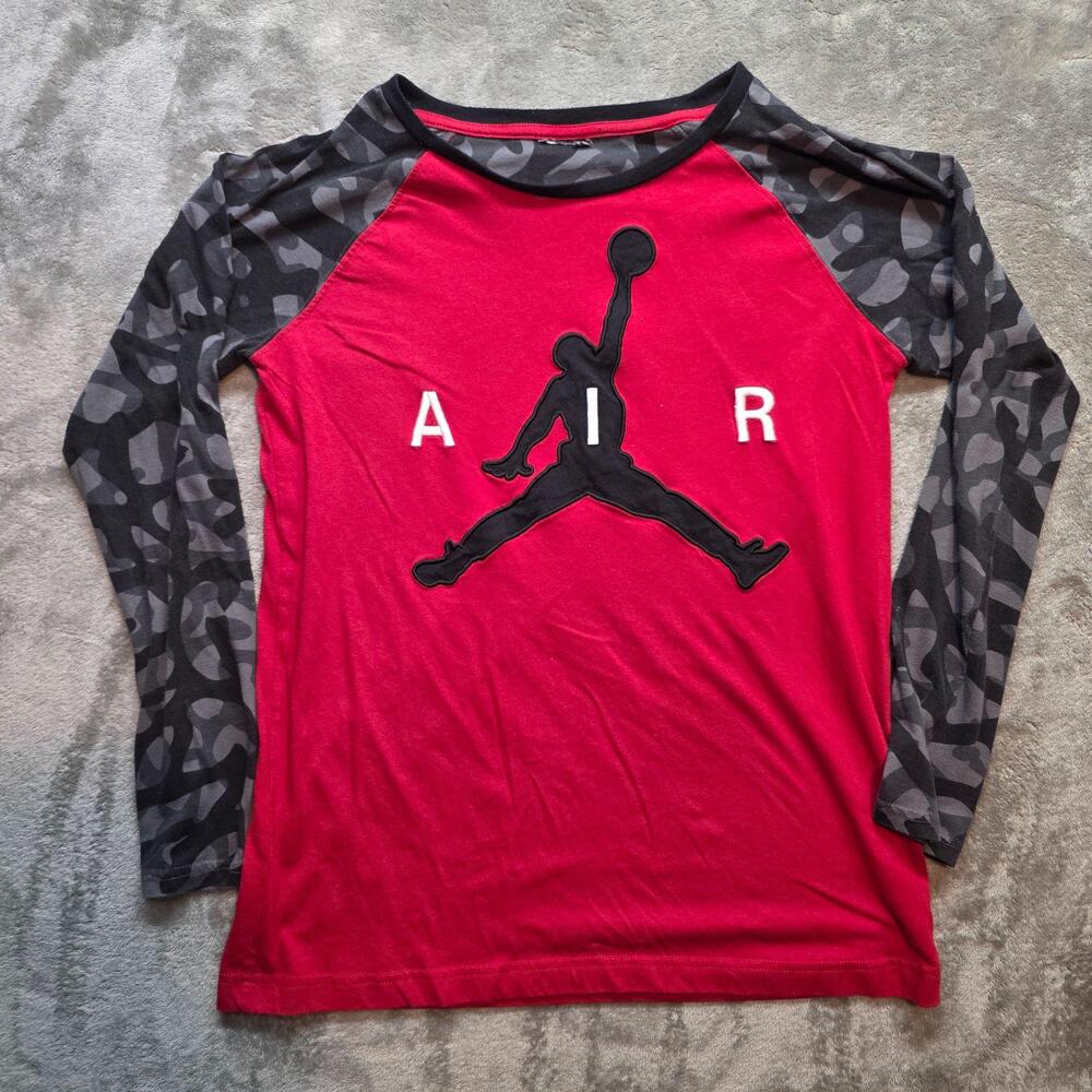 Jordan Shirt Boys 10-12 Red Camo Long Sleeve Air Jumpman T-Shirt Basketball